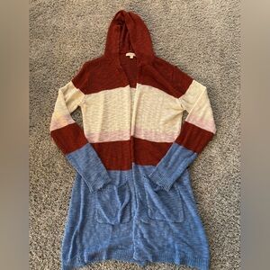 Ultra Flirt Womens Multicolor Hooded Open Front Knit Cardigan Size S